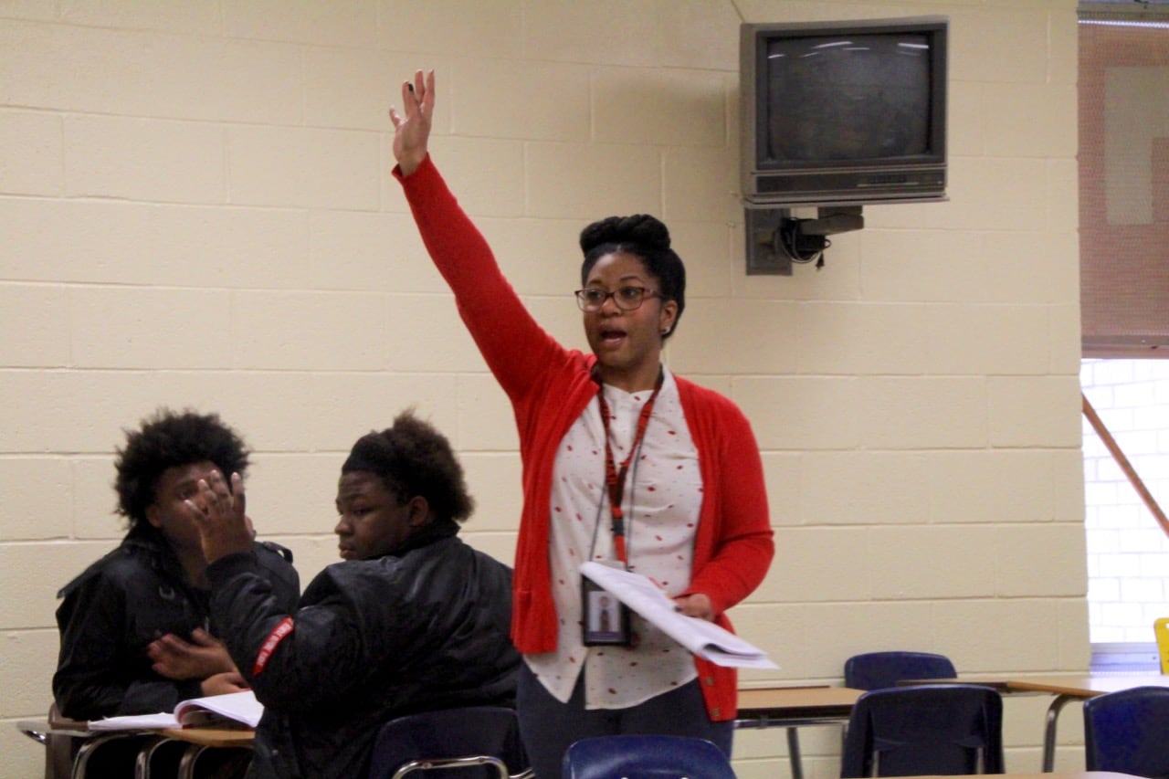Candous Brown teaches one of her 12th-grade English classes at Raleigh-Egypt High School. Brown has been teaching in Memphis for 10 years.