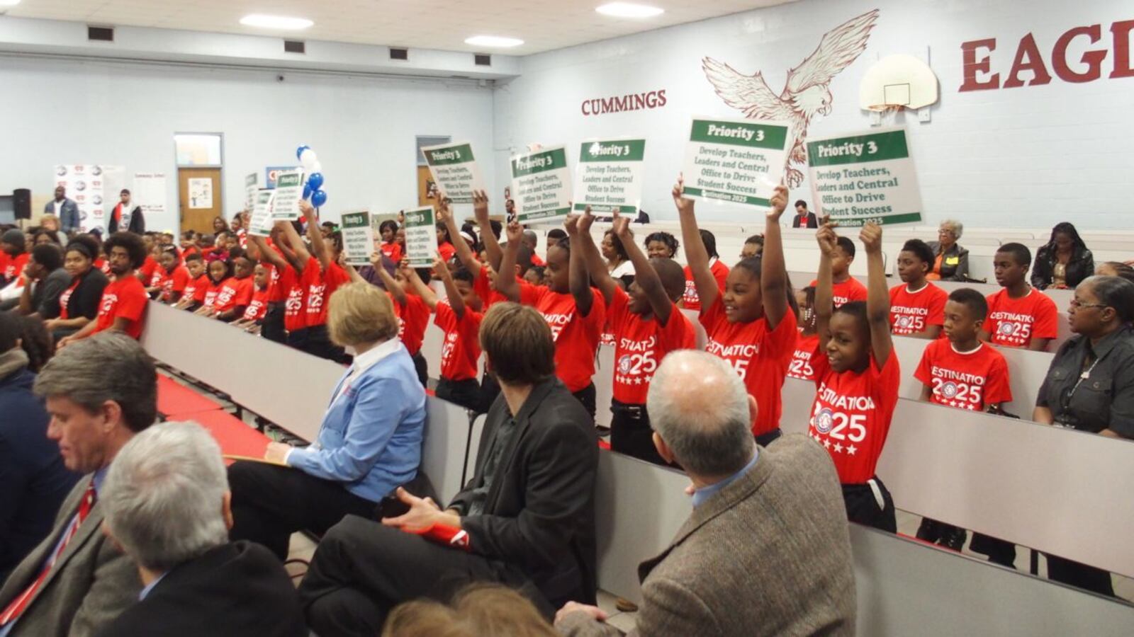Students at Cummings Elementary School in Memphis participate in a rally to build community support for Superintendent Dorsey Hopson's 10-year vision plan for Shelby County Schools. Cummings was one of eight Tennessee schools honored April 10 by the state Board of Education.