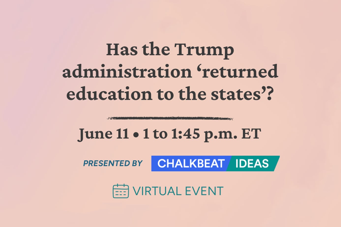 An event poster with black and green text on a peach colored background.