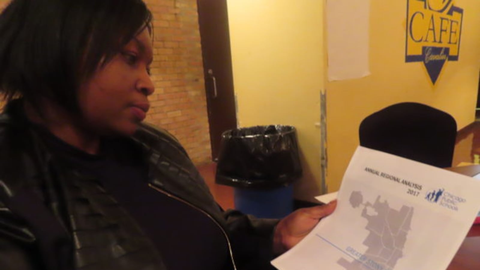 Chicago schools parent Sherretha Richardson attended a meeting in November to review facts and trends in the school district's Annual Regional Analysis focused on the Far South Side's Greater Stony Island Region.