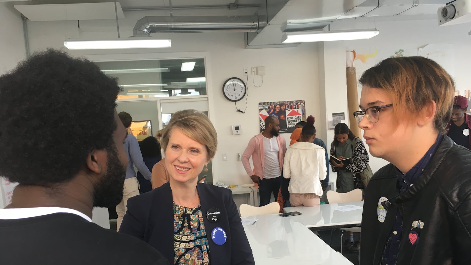 Gubernatorial candidate Cynthia Nixon met with students in Brooklyn on Thursday.