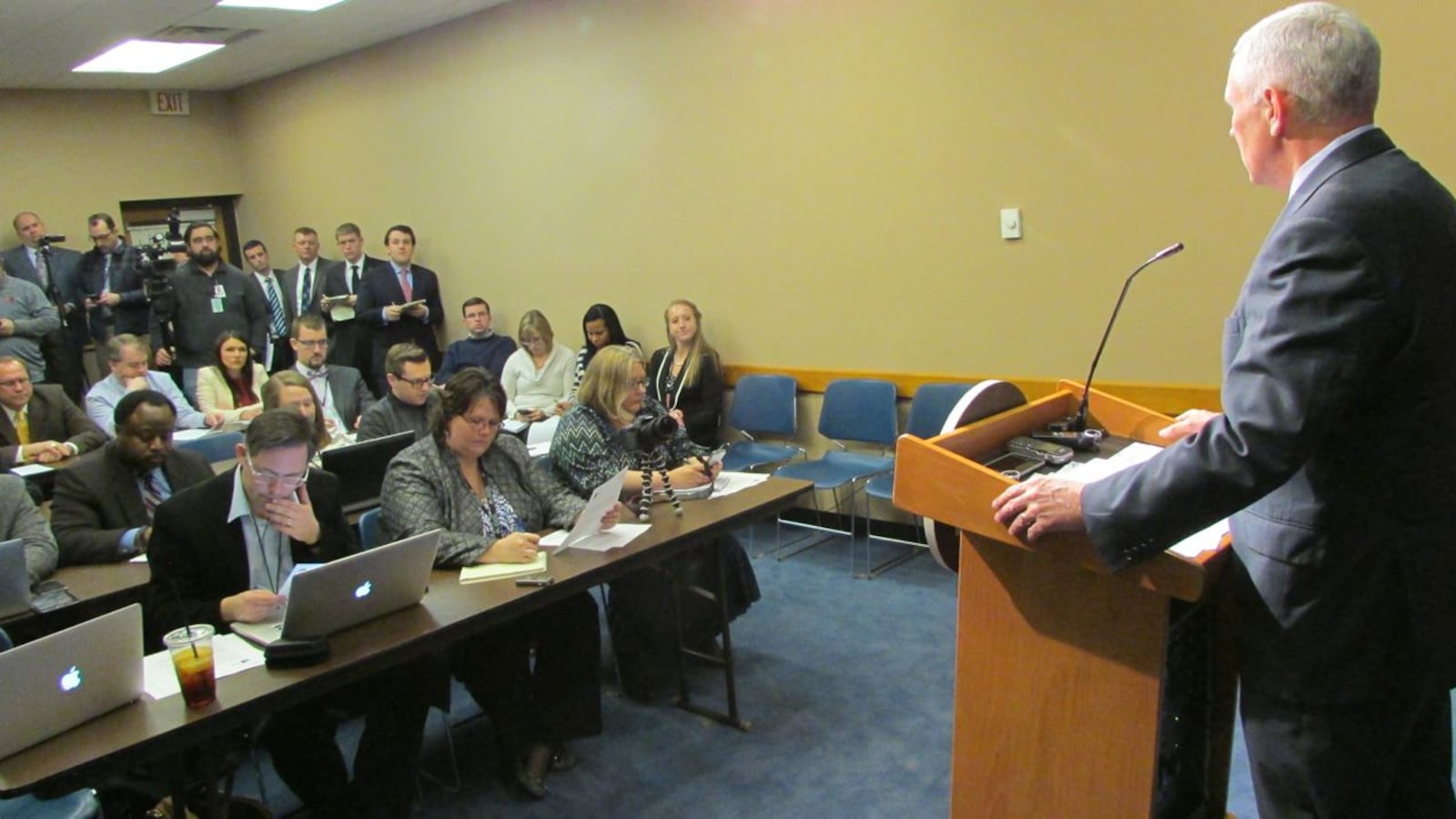 Gov. Mike Pence held his second press conference this week on ISTEP today at the Statehouse.
