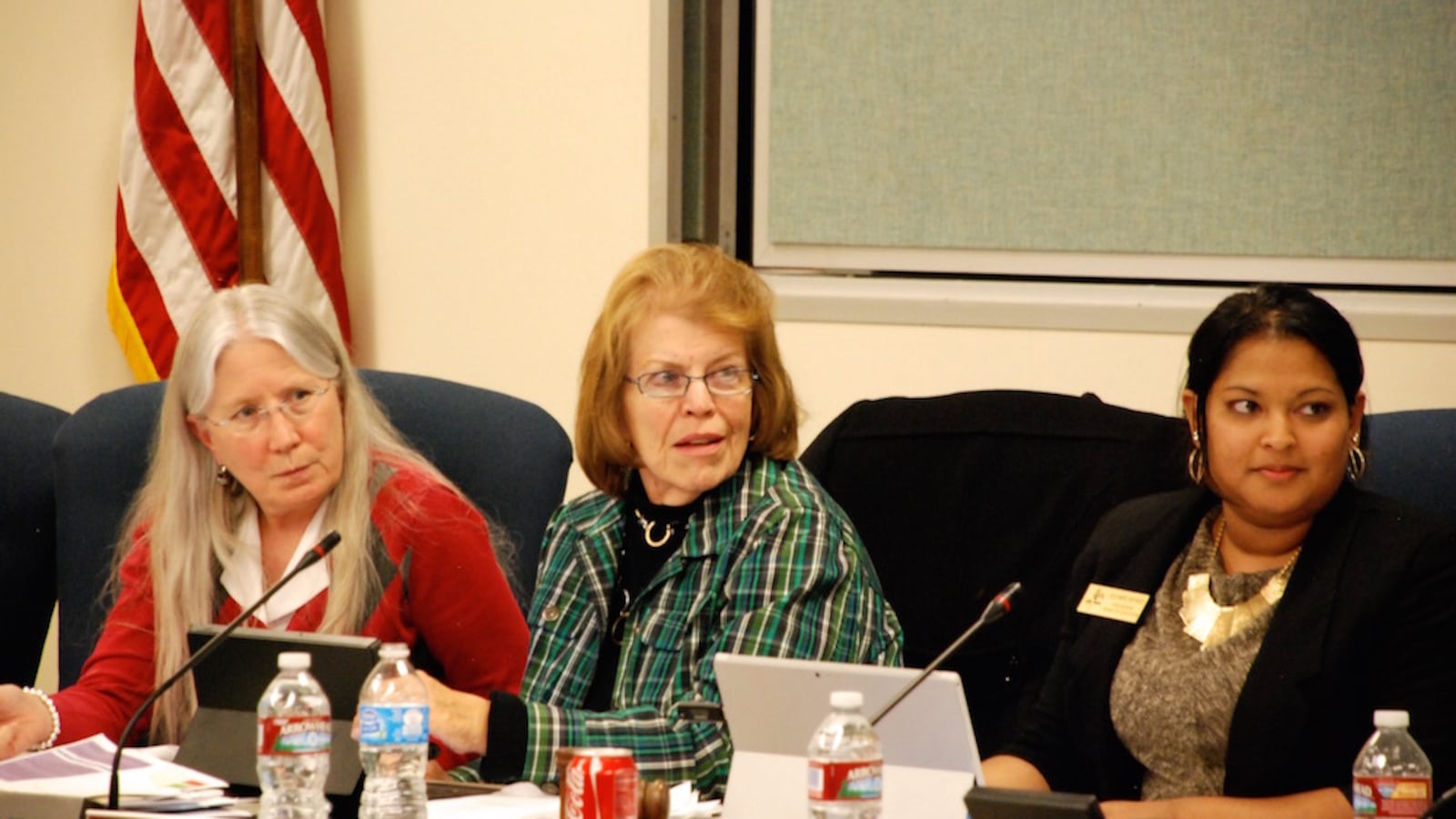 Aurora Public Schools board members Mary Lewis, Cathy Wildman, and JulieMarie Shepherd in 2015.
