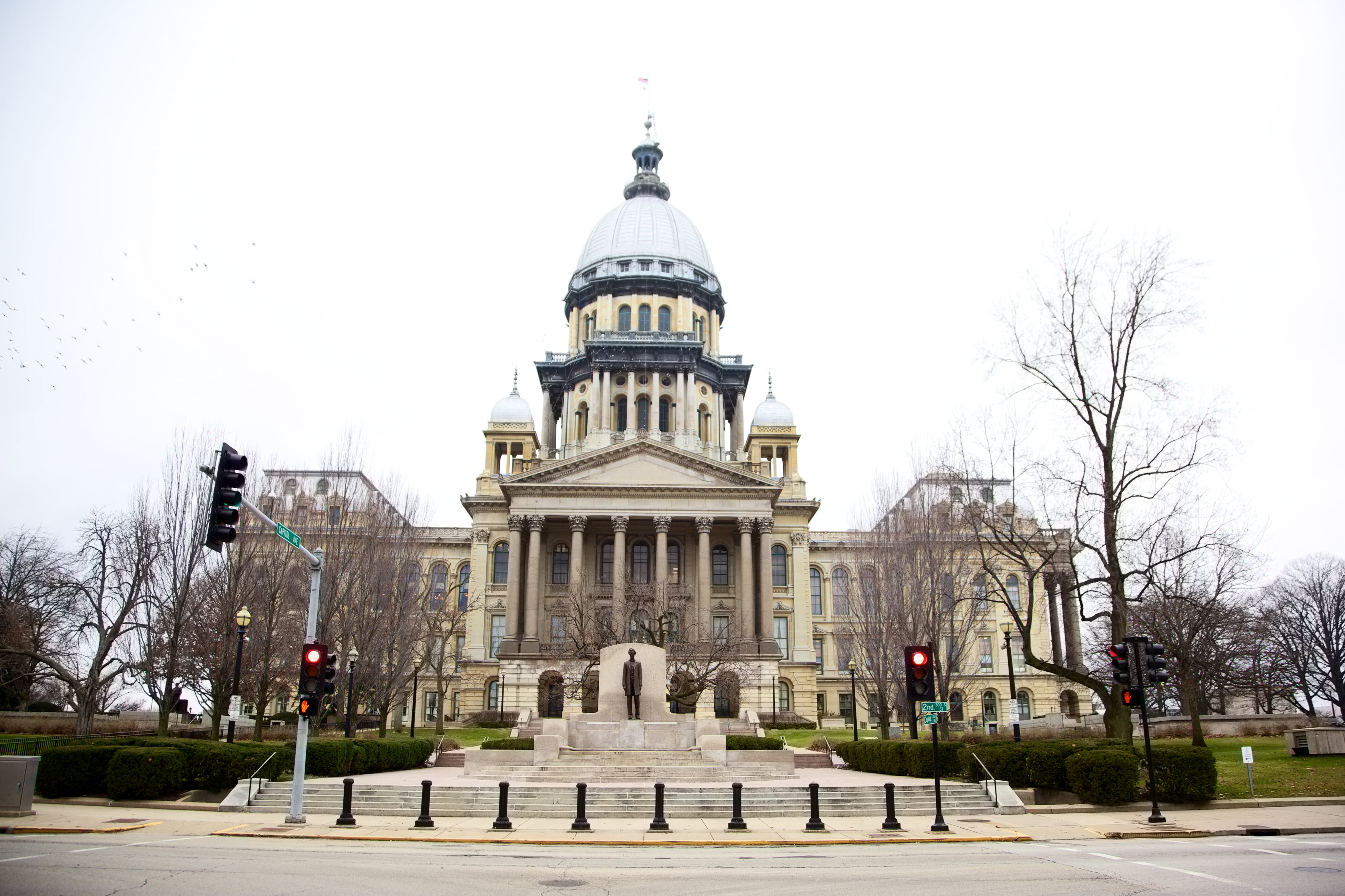 The Illinois State House Capitol in Springfield on a cloudy winter day