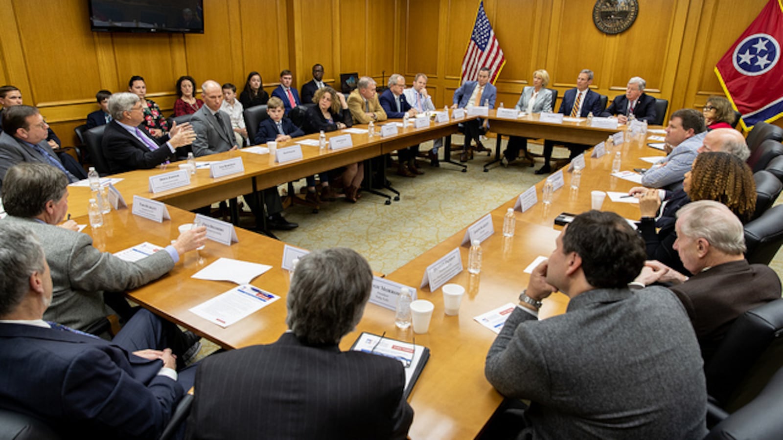 U.S. Secretary of Education Betsy DeVos and Gov. Bill Lee lead a roundtable discussion on school choice Monday at the state Capitol in Nashville. (Photo courtesy of the U.S. education department)