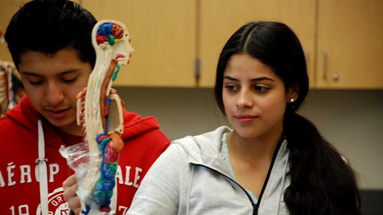 Students at Northglenn High School work during a bioscience class.