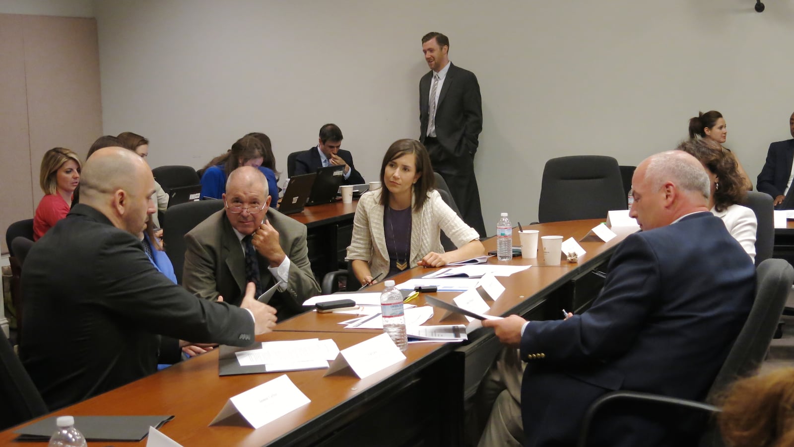 From left: Math teacher Phillip Eller, Rep. John Forgety, State Board of Education Director Sara Heyburn and Maryville City Schools Director Mike Winstead discuss state testing policies at a 2015 meeting of Tennessee's first testing task force.