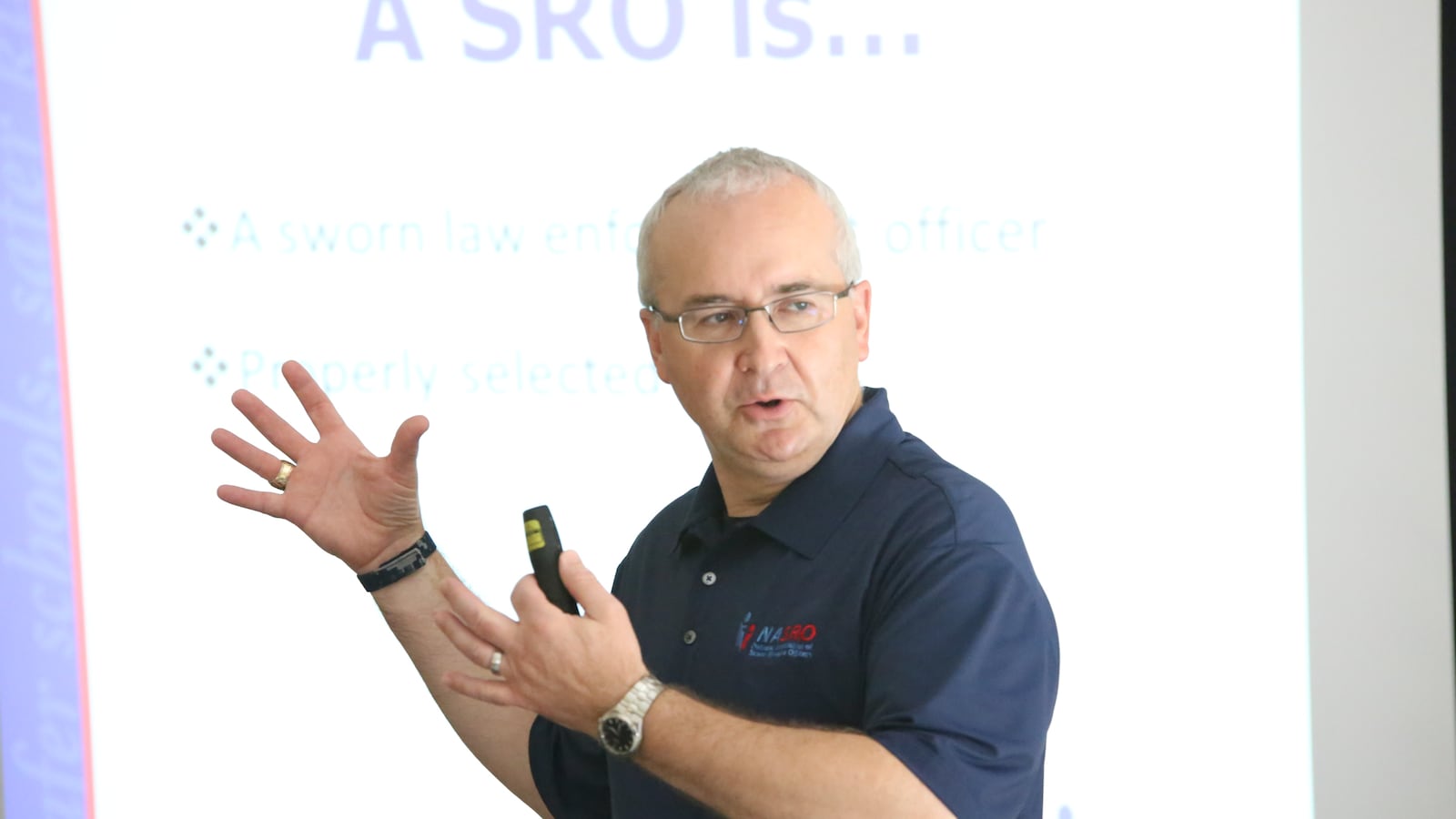 Mo Canady teaches a school officer class.