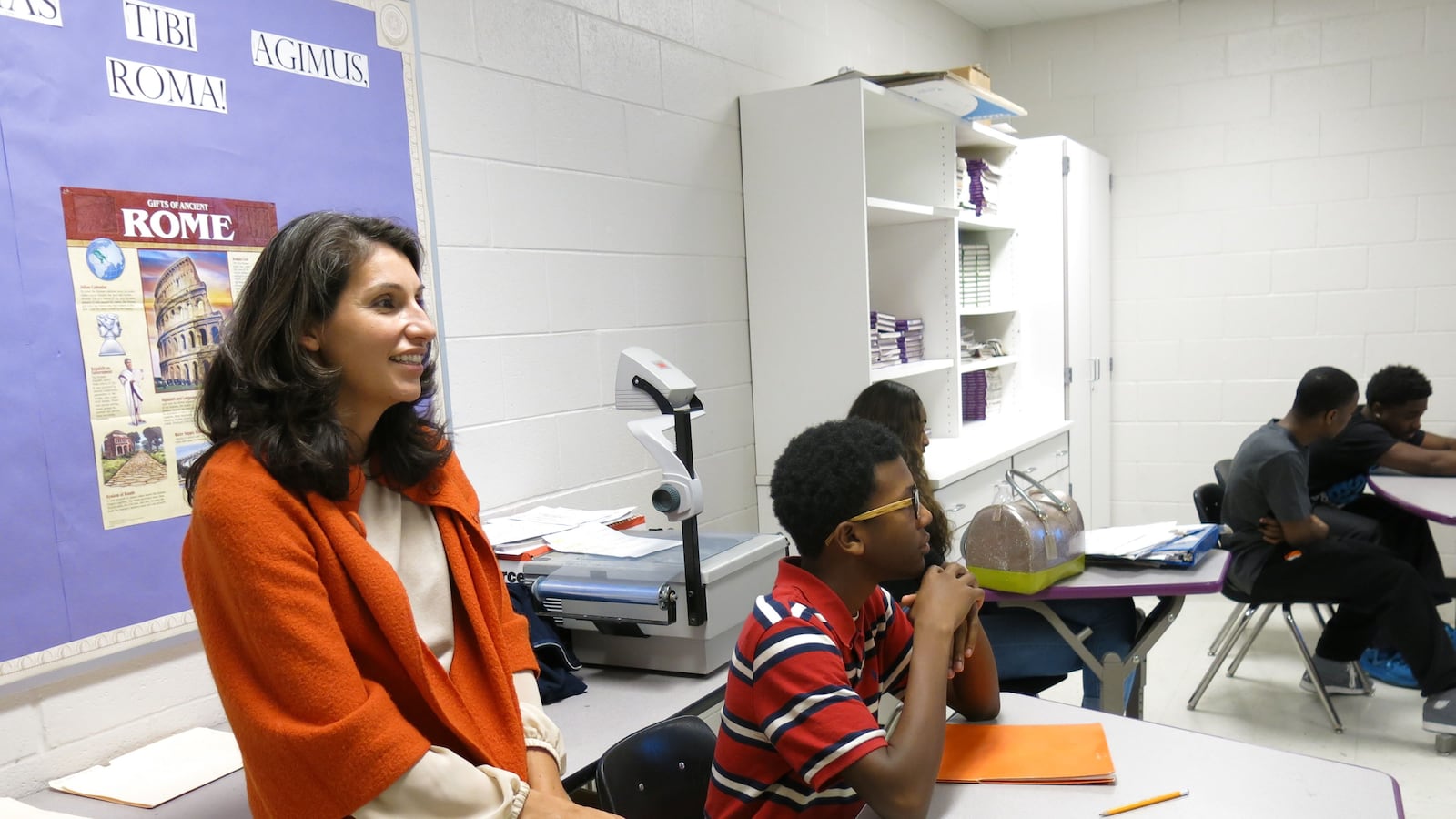 Heidi Ramirez visits a class in 2014 at Southwind High School in Memphis soon after she was named the district's chief academic officer. Ramirez announced her resignation from Shelby County Schools on Tuesday.