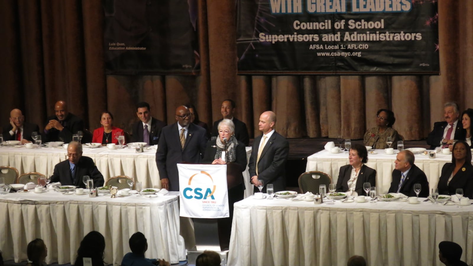 Chancellor Carmen Fariña addresses the Council of School Supervisors and Administrators last month to discuss the union's new contract. The deal pays retiring principals full retroactive pay this year, a perk that could mean more school leaders leave this summer.