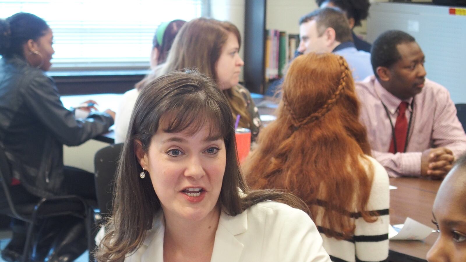 Tennessee Education Commissioner Candice McQueen visits Middle College High School in Memphis as part of her classroom tour of the state.