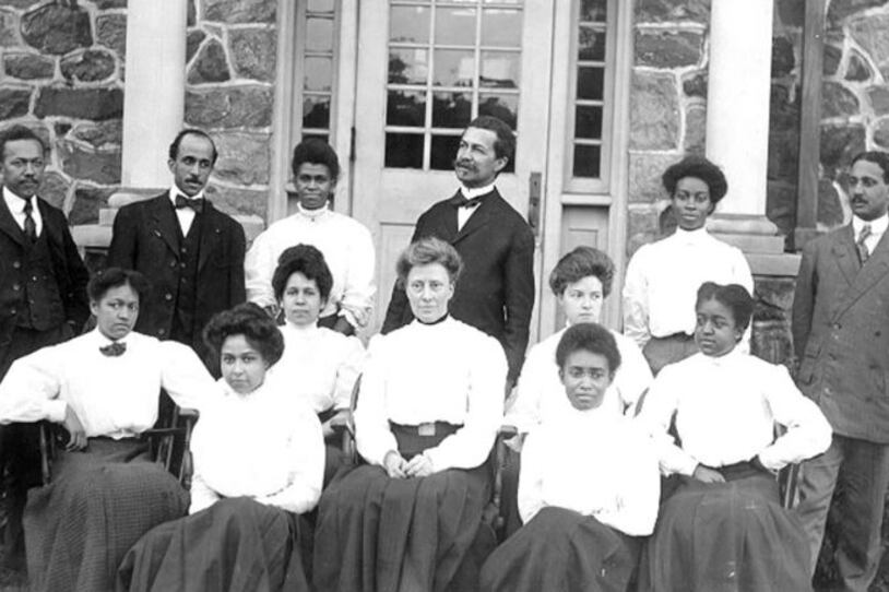 Historic photo of college educators in the 19th century at Cheyney University in Delaware County.