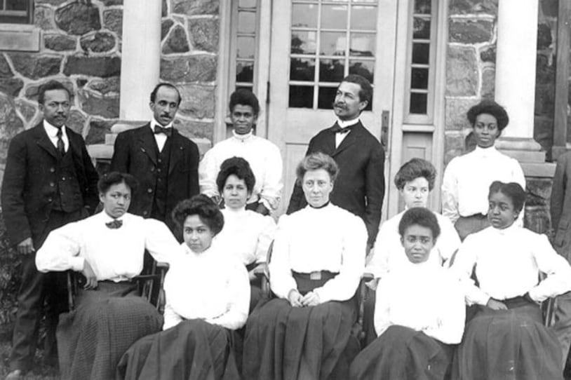 Historic photo of college educators in the 19th century at Cheyney University in Delaware County.