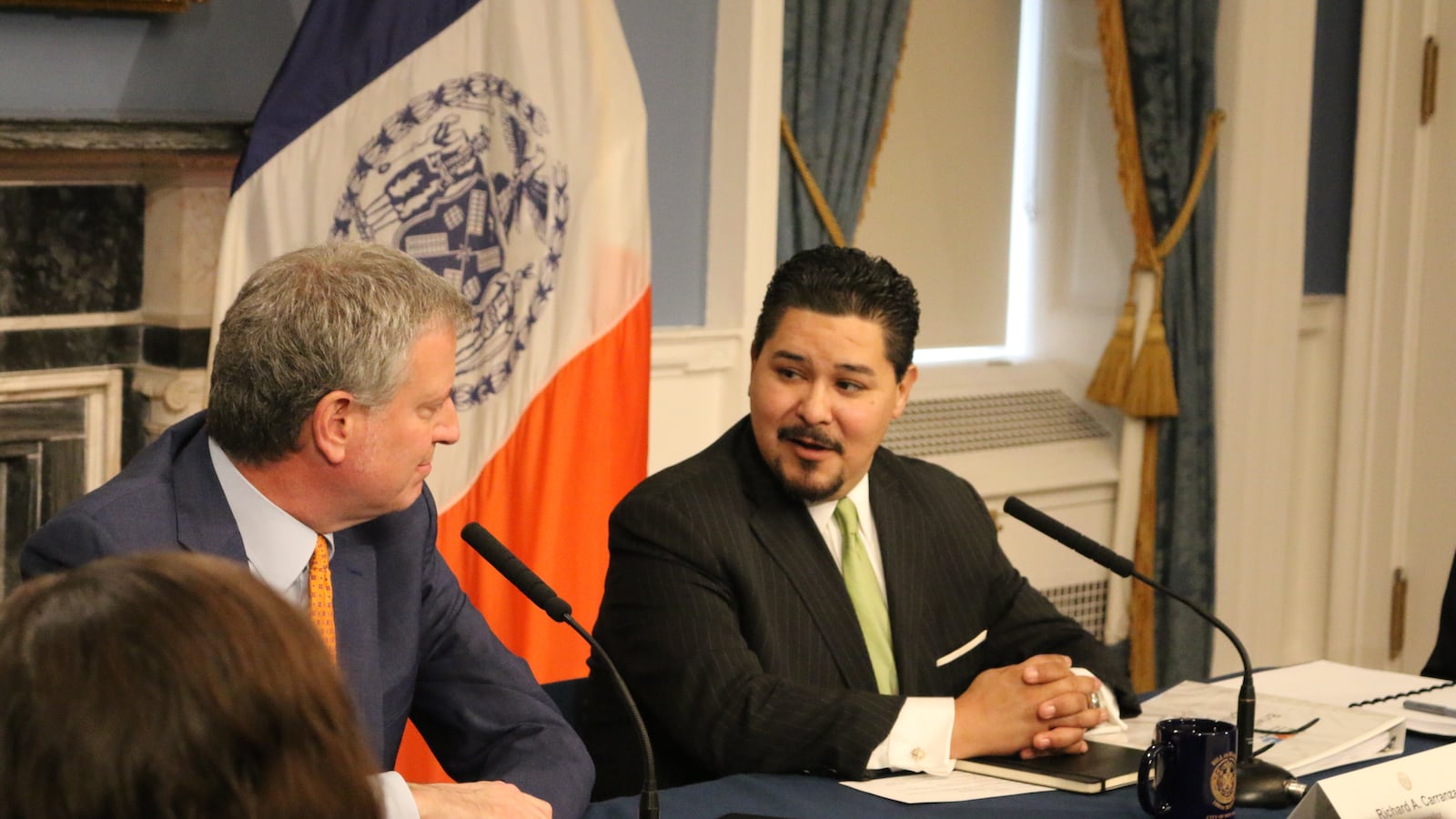 Mayor Bill de Blasio and Chancellor Richard Carranza at City Hall