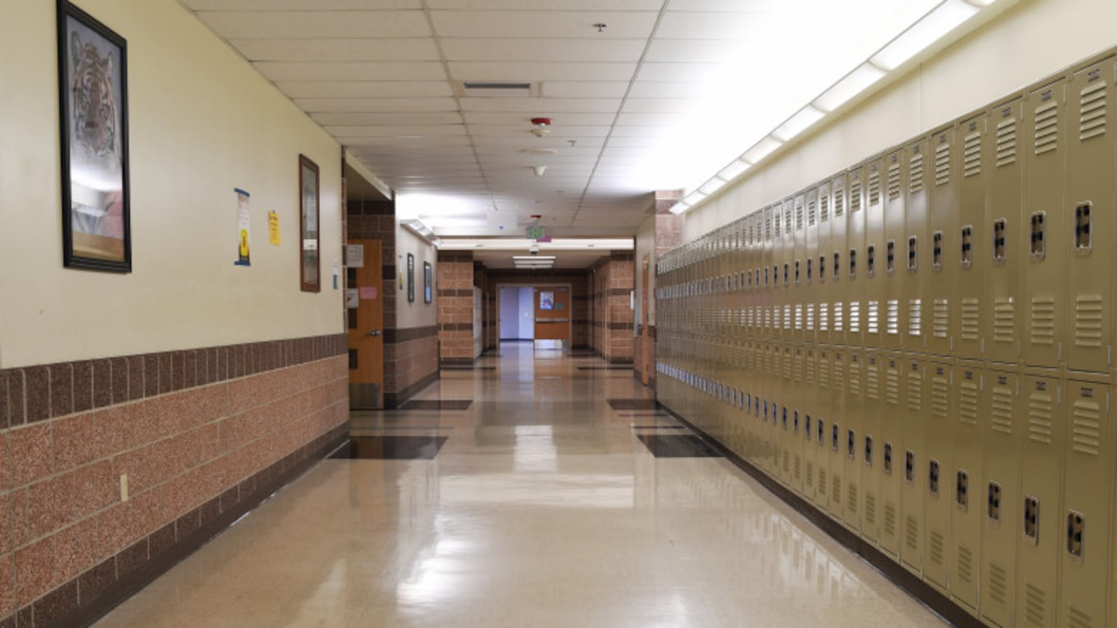 No students are in the hallway at Lakewood High School on March 16, 2020 in Lakewood, Colorado.