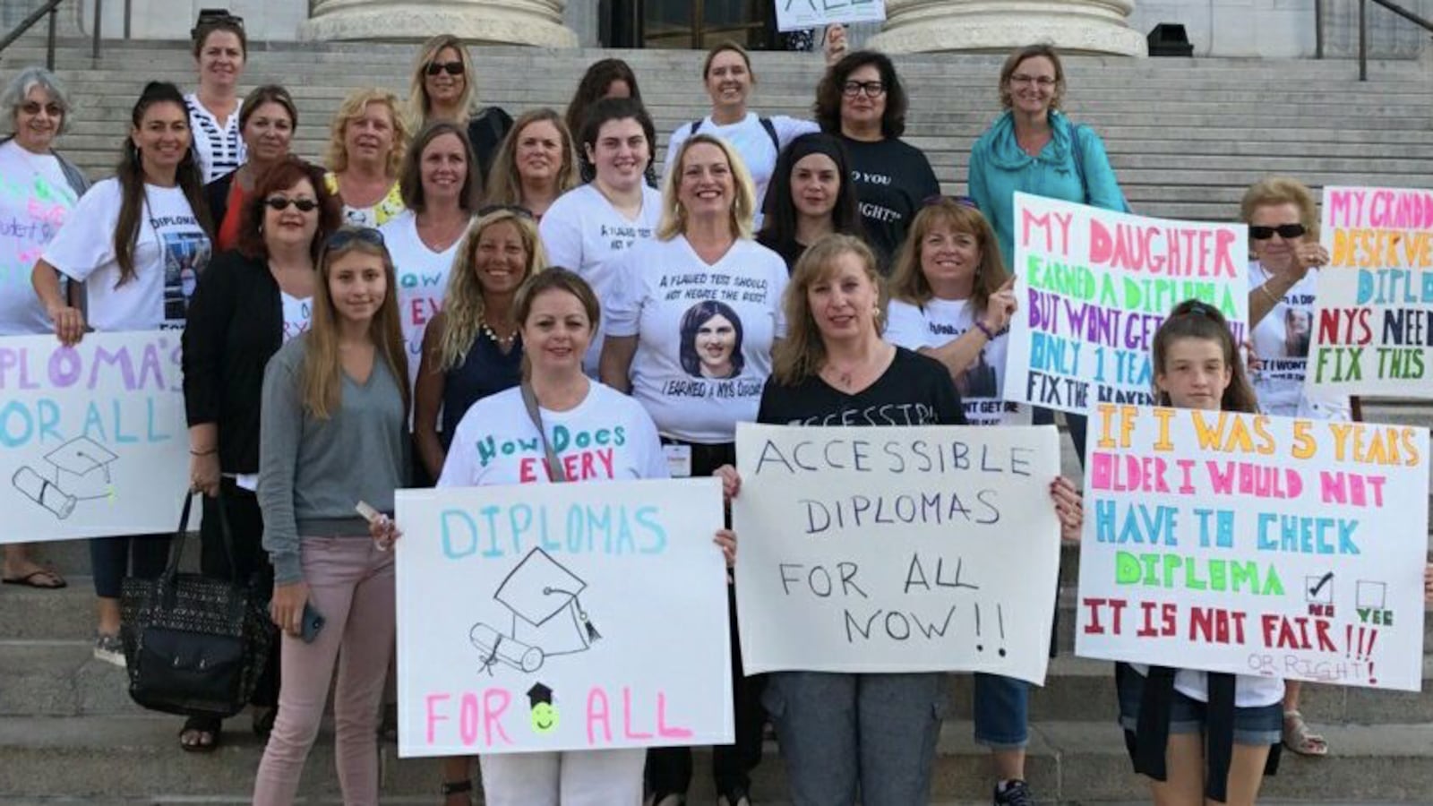 Parent rally outside the state education building for more diploma options. (Courtesy Betty Pilnik)