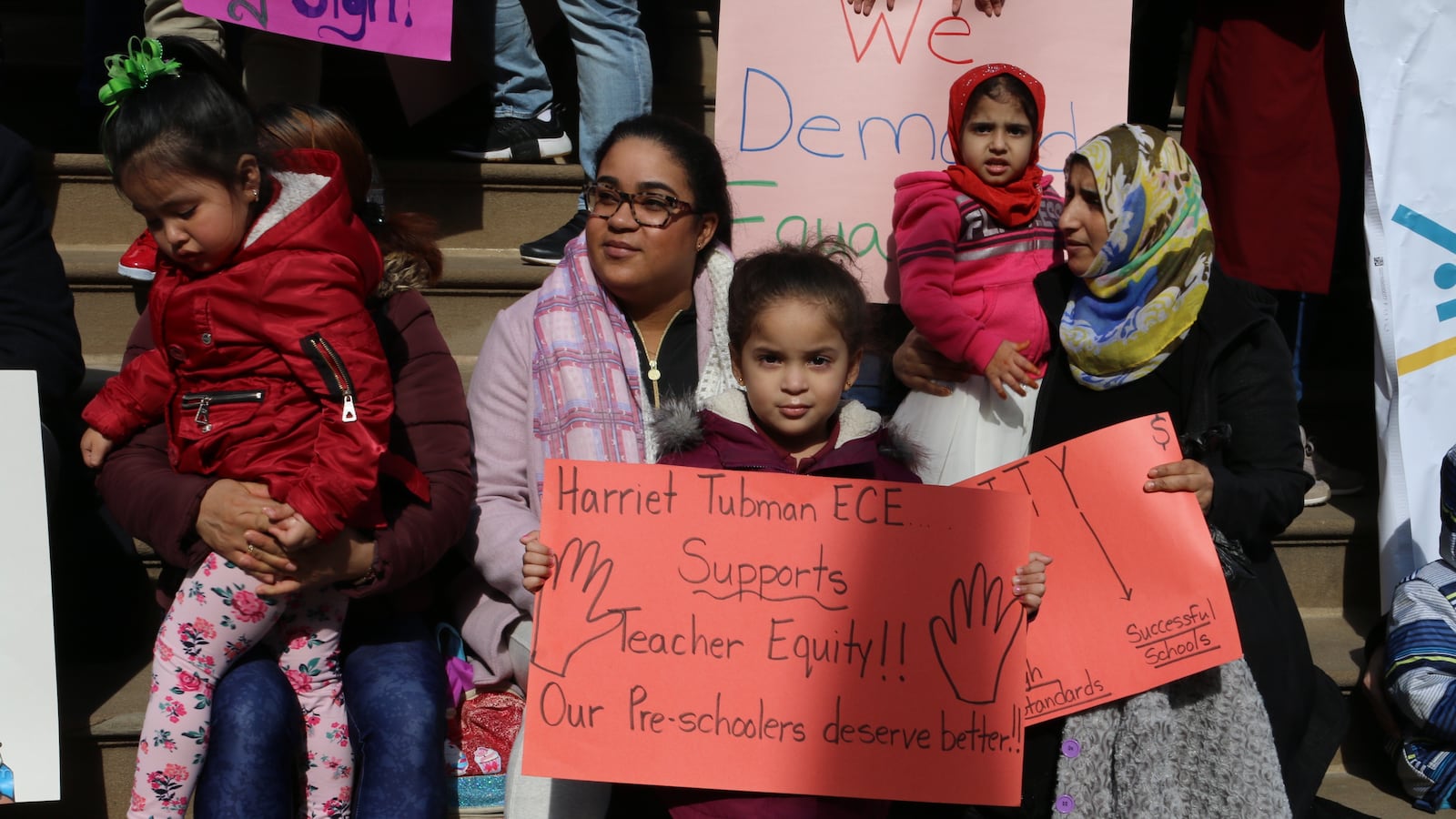 Pre-K teachers rallied at City Hall to demand that educators in community organizations are paid equally to education department teachers on March 20, 2019.