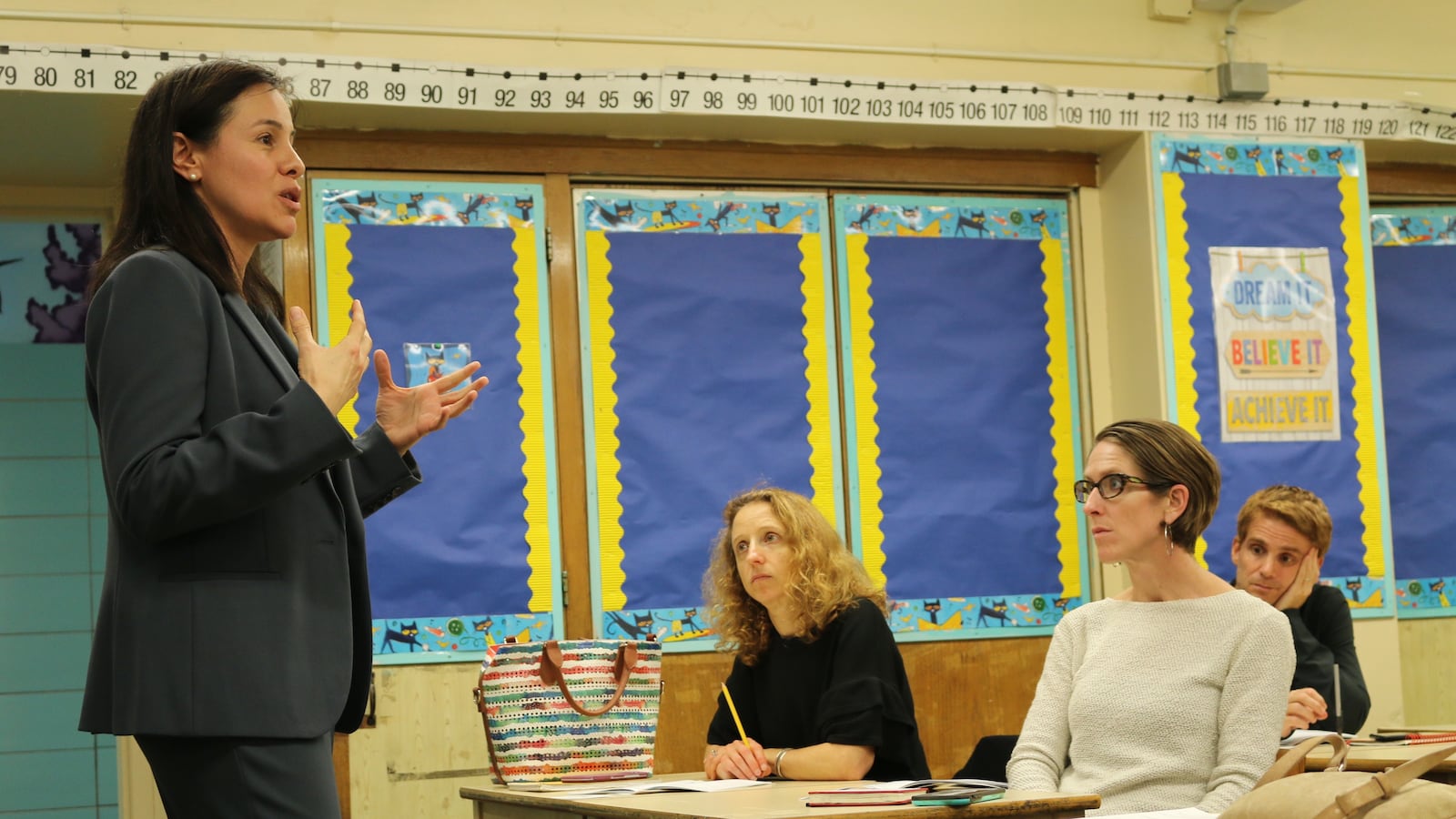 Claudia Aguirre, principal of P.S. 149 Sojourner Truth in Harlem, highlighted her school at a recent forum for District 3 parents to learn about their middle school options.