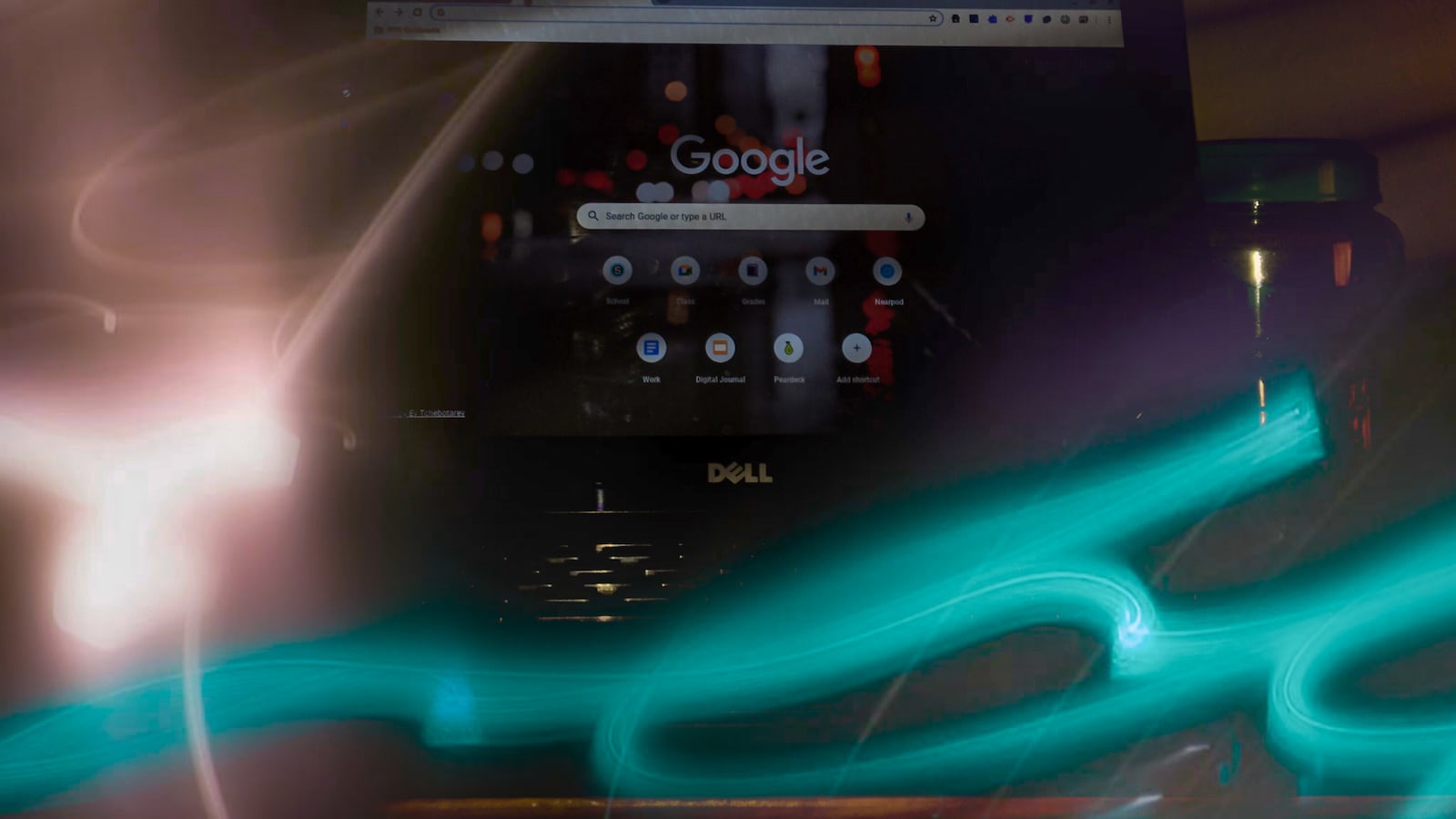 A photograph of Casandra Sotelo-Rivera’s computer, which she uses from home for remote learning for her high school, Dr. Martin Luther King, Jr. Early College in Denver, Colo.