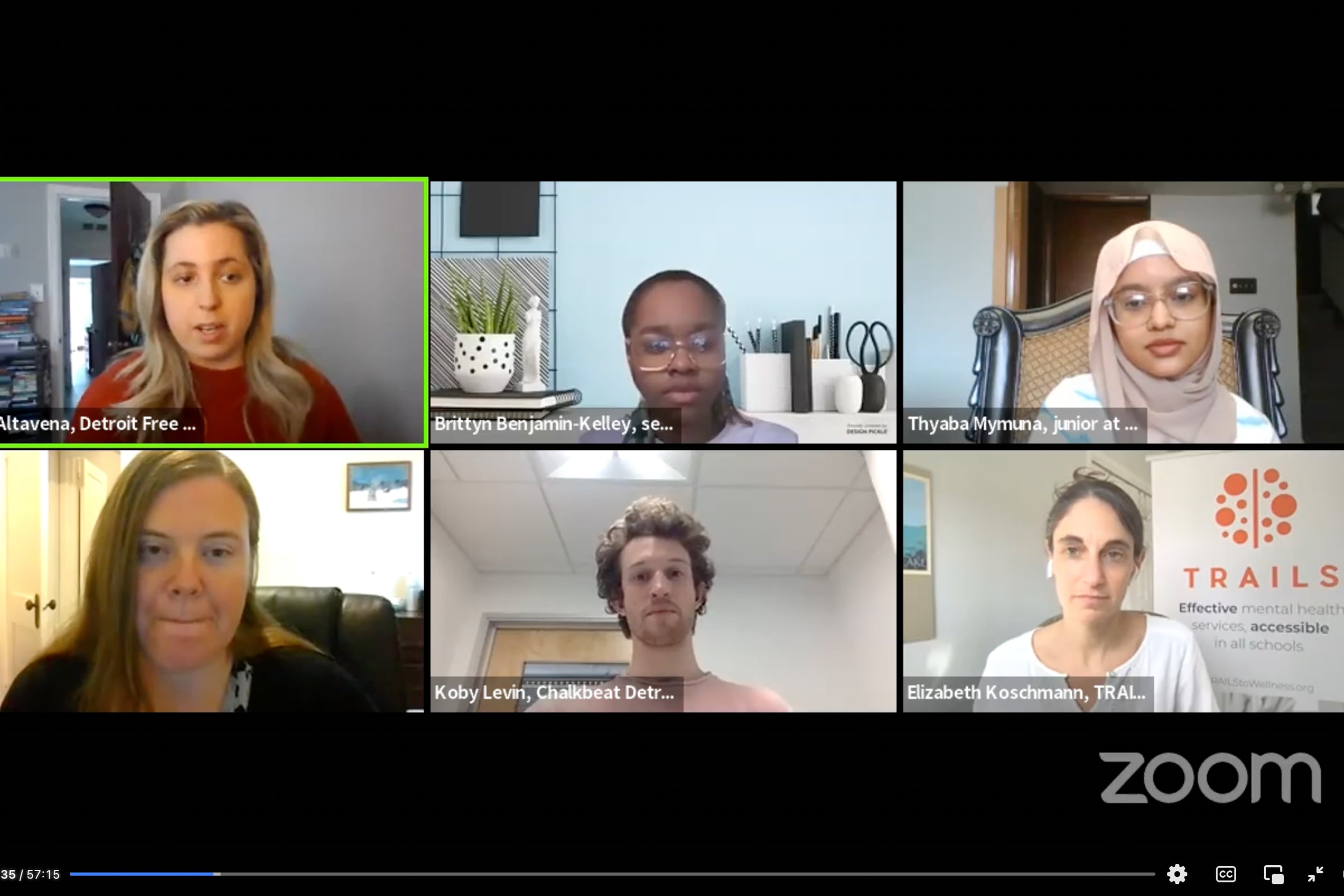 Speakers participate in a virtual event about student mental health on Zoom.