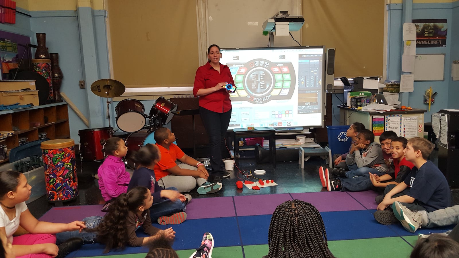 Melissa Salguero uses technology and science experiments to teach her music class at P.S. 48 in the Bronx.