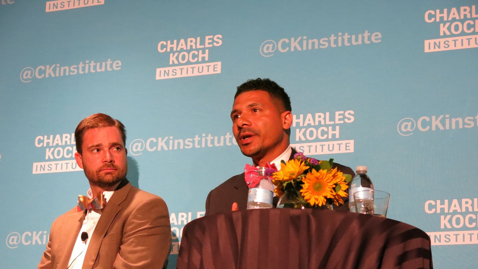 Jonathan Butcher of the Goldwater Institute and principal Steve Perry were two panelists on a forum on school choice.