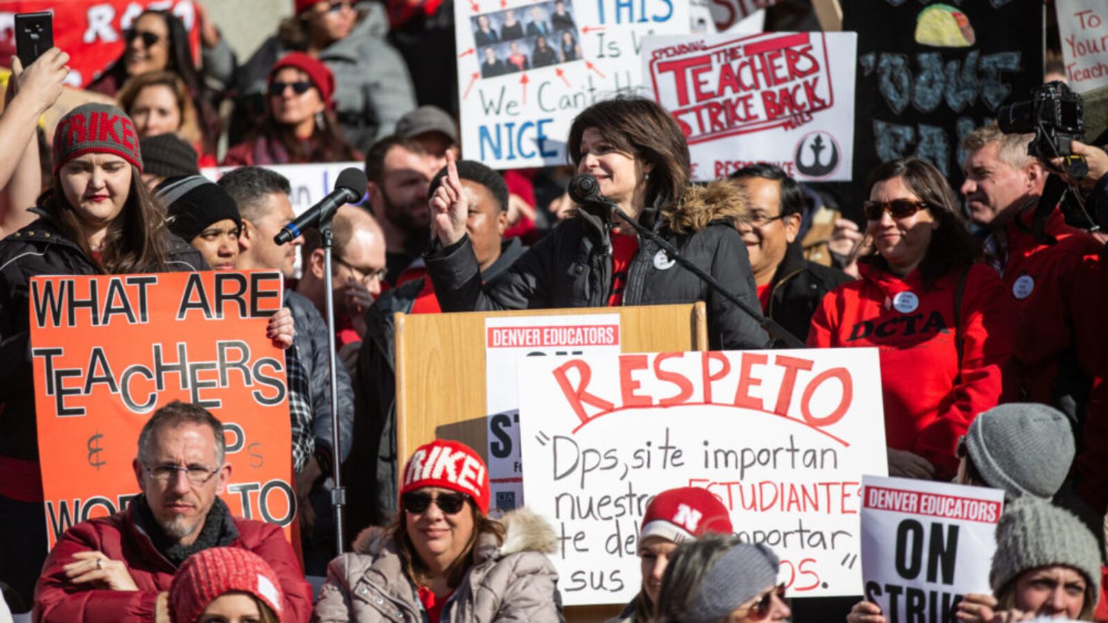 Lily Eskelsen García, president of the National Education Association, fires up striking Denver teachers at the Colorado State Capitol.