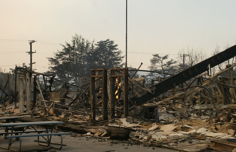 The remains of buildings on the Odyssey Charter School South campus, Jan. 9, 2025, in Altadena, California.