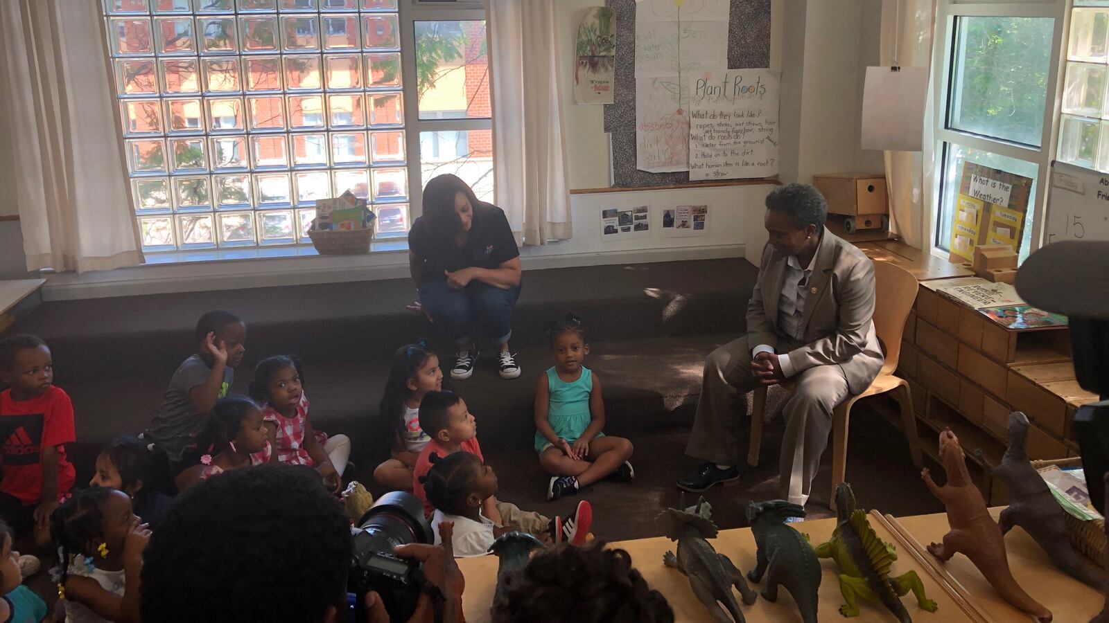 Chicago Mayor Lori Lightfoot speaks to a group of 3-, 4-, and 5-year-olds Aug. 9, 2019, at Chicago Commons Nia Learning Center in West Humboldt Park.