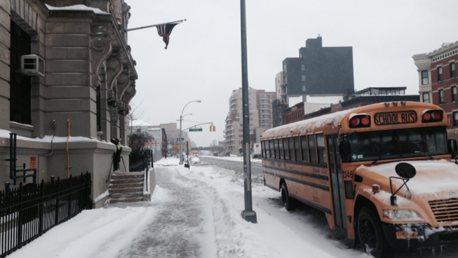 A scene from a snowy day in 2014 .