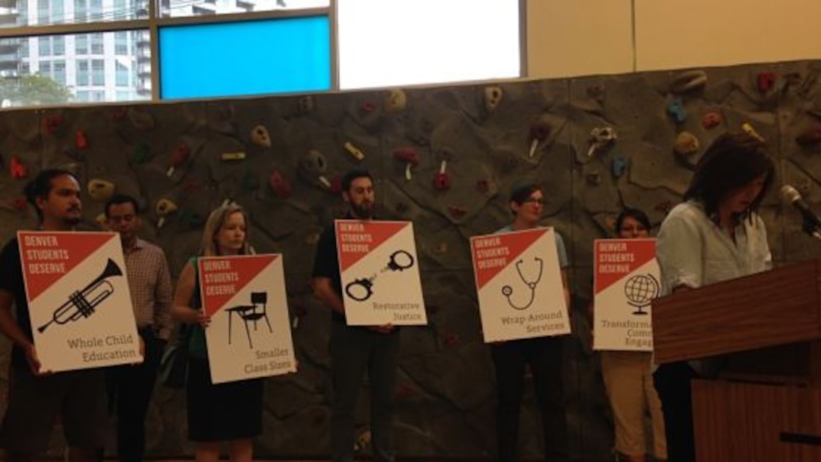 Denver teachers present their demands to the school board.