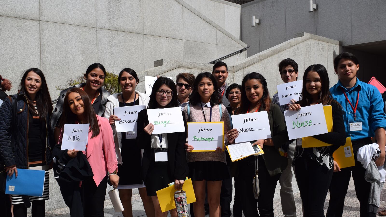 Immigrant students display their career aspirations during a visit to the State Capitol in March to support an unsuccessful bill that would have extended in-state tuition to them.