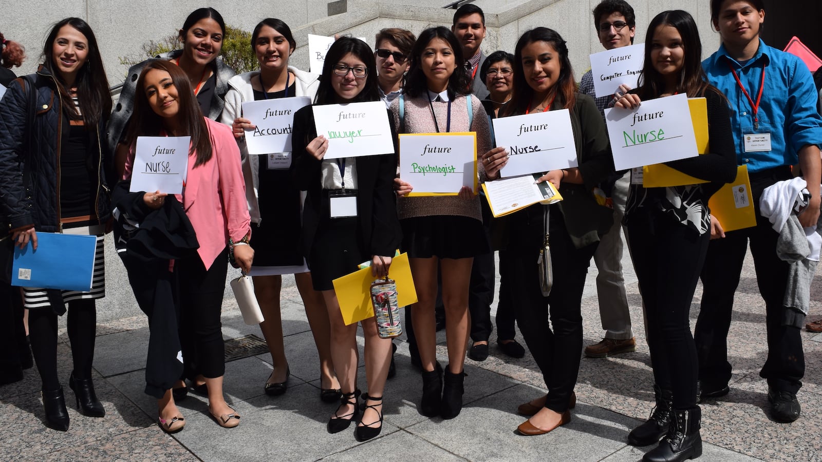 Immigrant students display their career aspirations during a visit to the State Capitol in March to support an unsuccessful bill that would have extended in-state tuition to them.