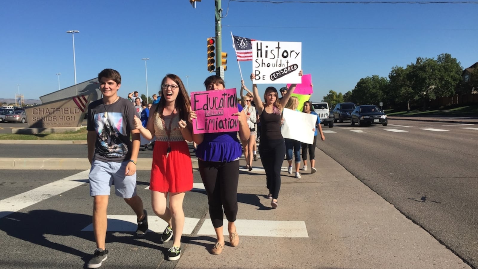 Students at Chatfield High School Wednesday morning walked out of class to protest a proposed curriculum review committee they believe could lead to censorship.