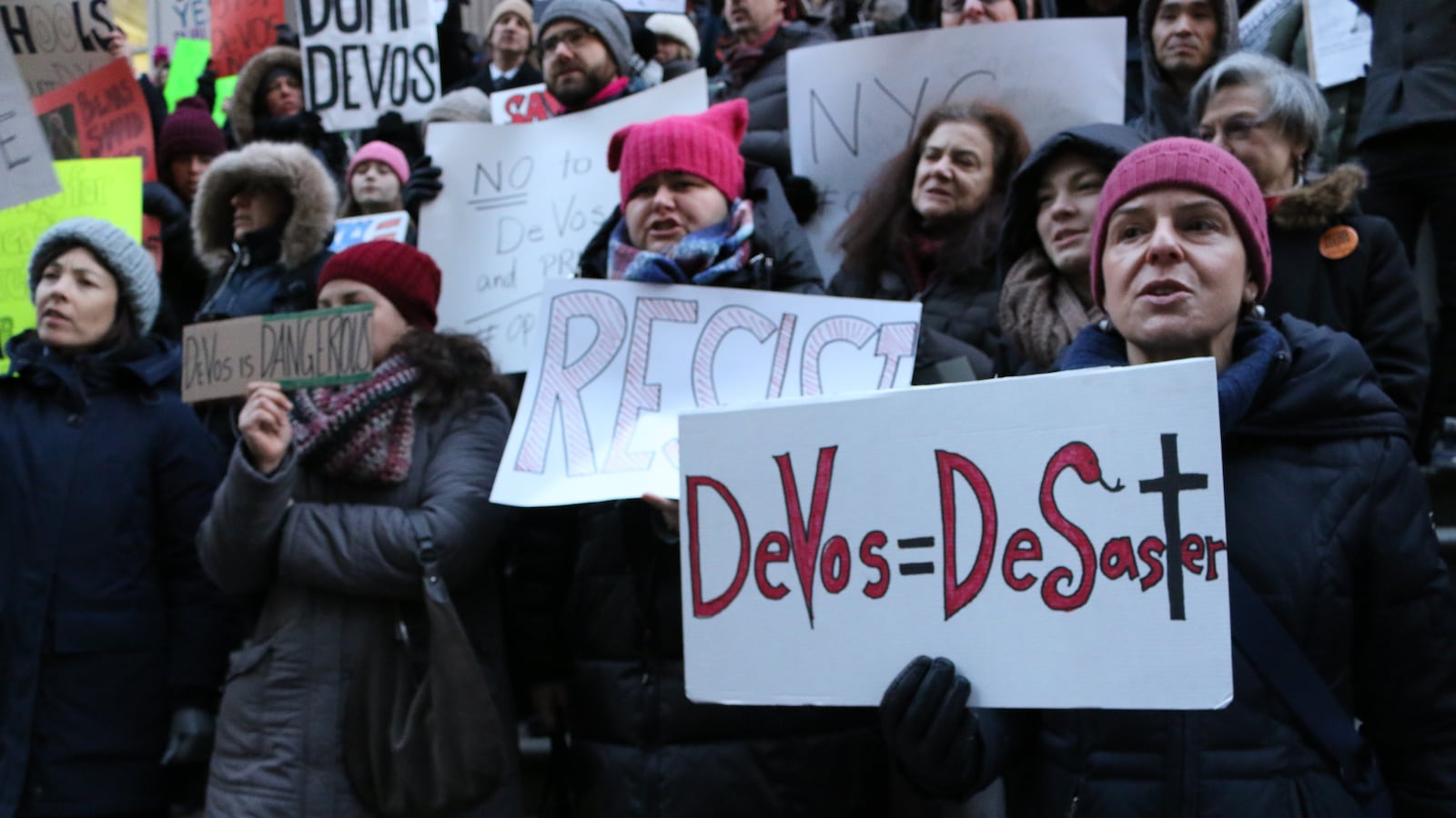 Hundreds of people rallied outside the New York City Department of Education.