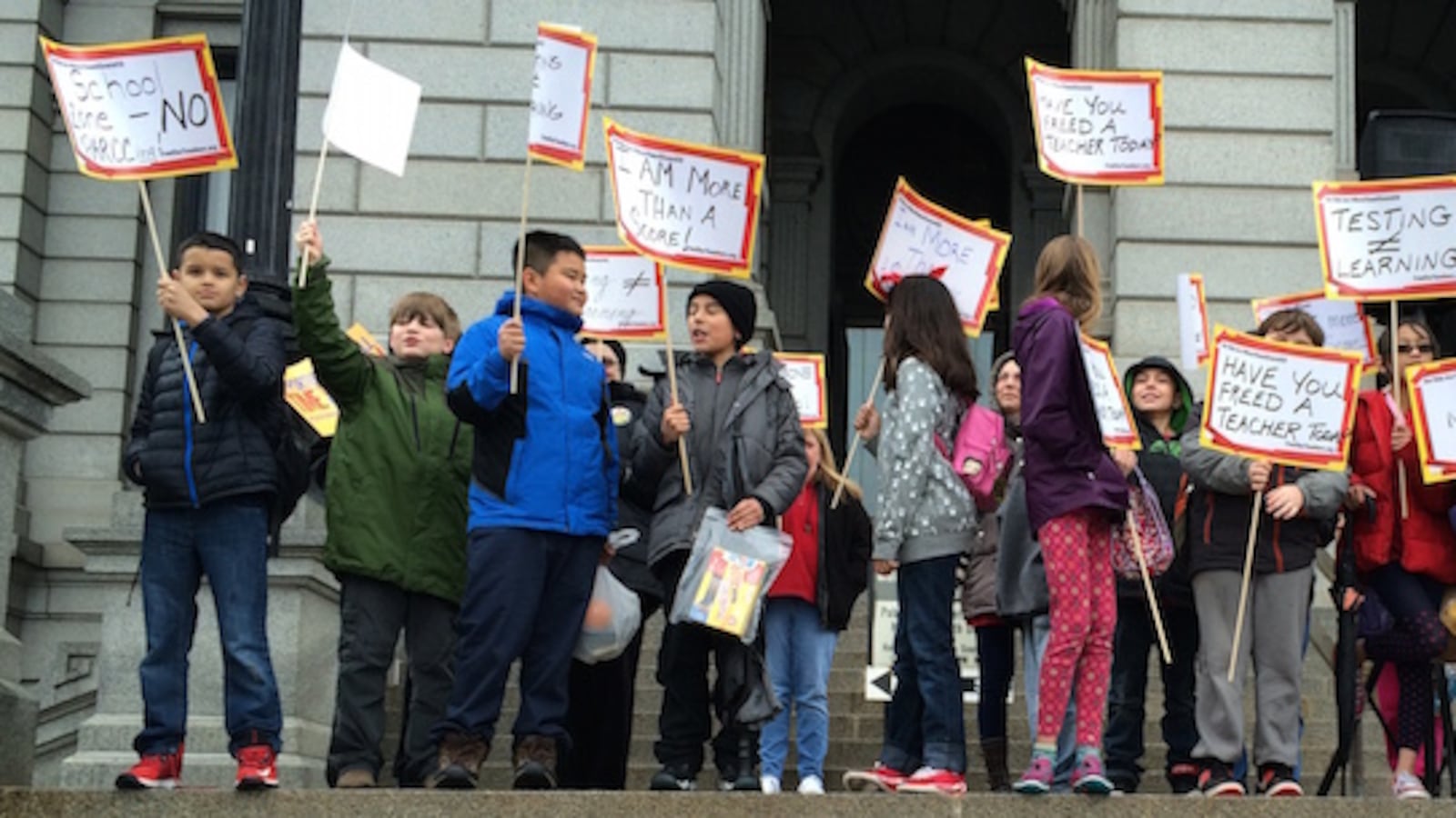 Fifth graders from Denver's Lincoln Elementary School were in the crowd at the anti-testing rally.