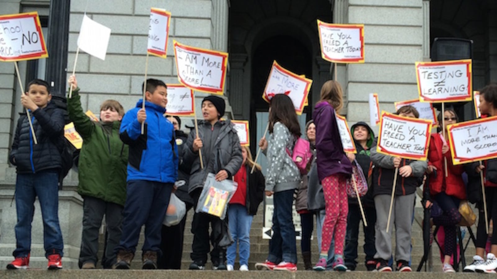 Fifth graders from Denver's Lincoln Elementary School were in the crowd at the anti-testing rally.