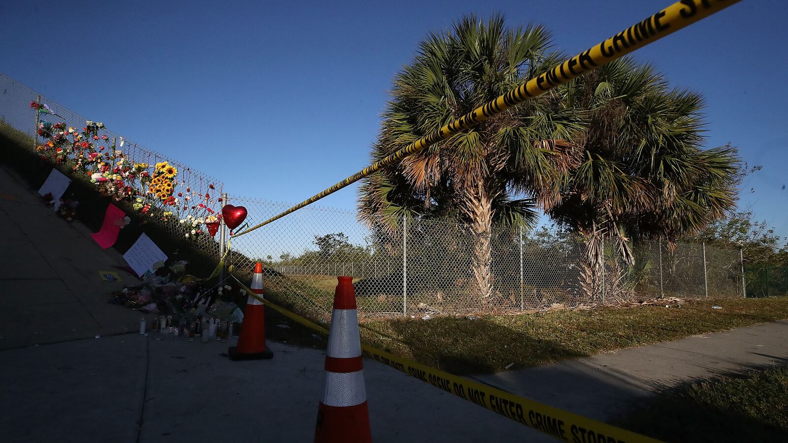Outside of Marjory Stoneman Douglas High School in Parkland, Florida. (Photo by Mark Wilson/Getty Images)