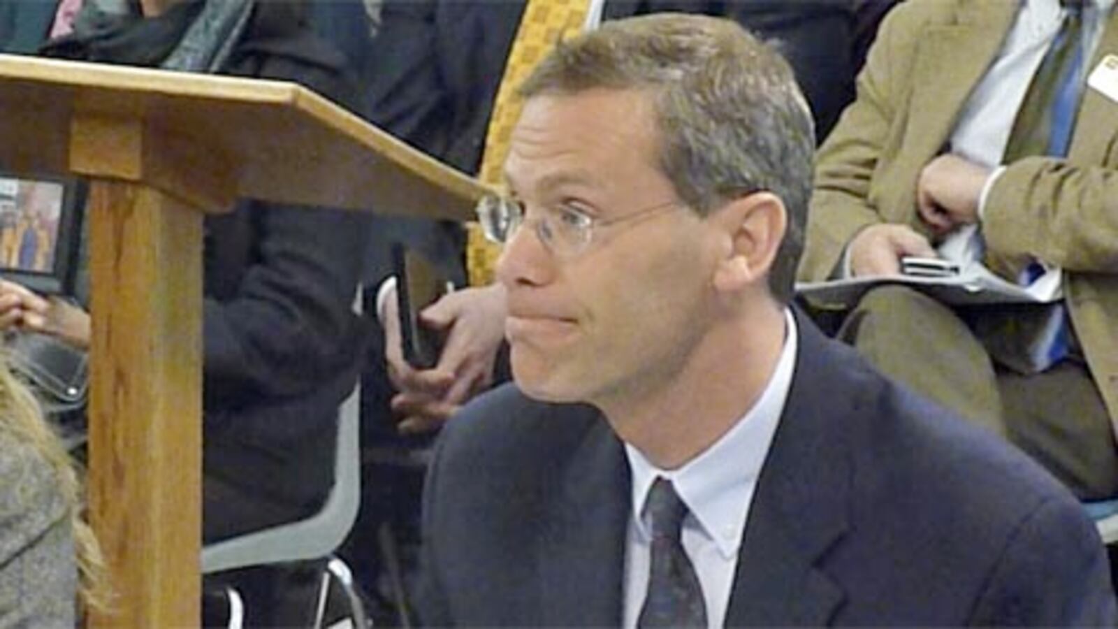 DPS Supterintendent Tom Boasberg at a charter school appeal hearing.
