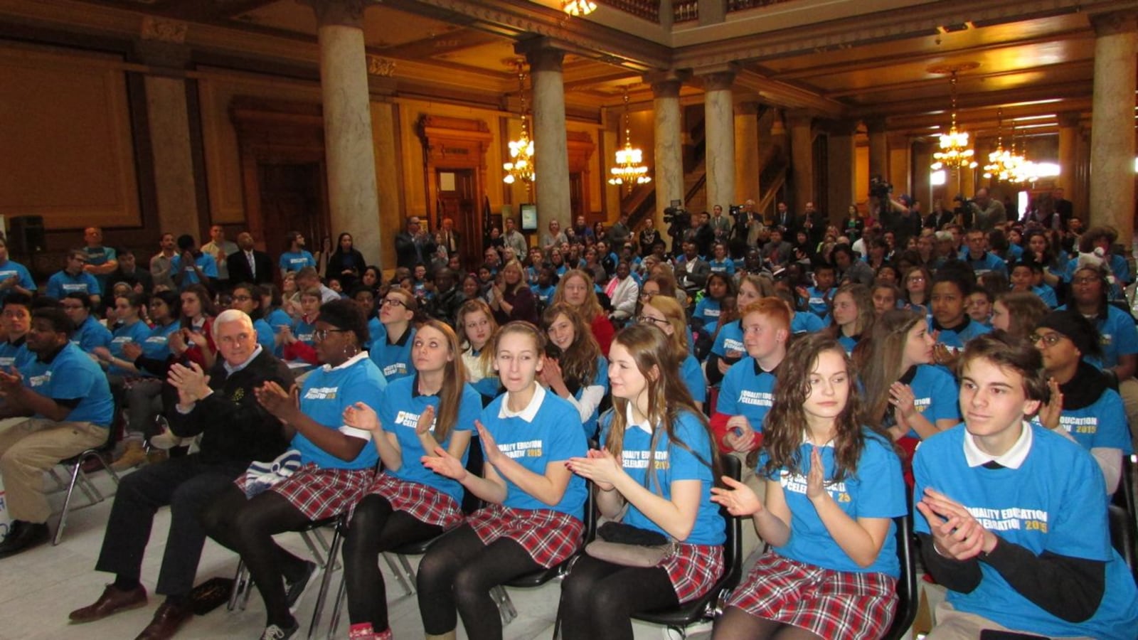 Students using vouchers and from charter schools attended a rally for school choice at the Statehouse in 2015.