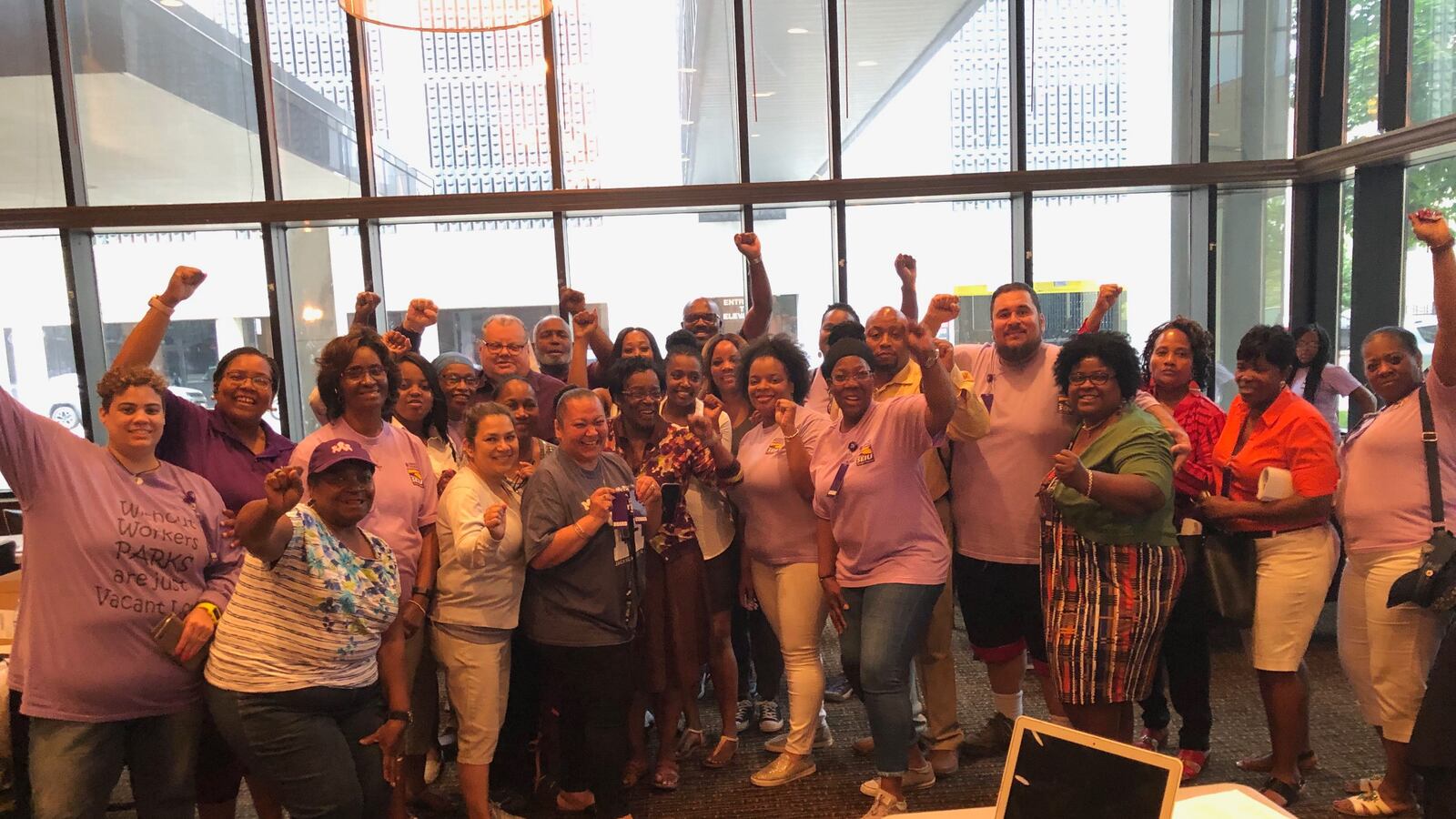 SEIU Local 73 members in Chicago celebrate their overwhelming vote in favor of authorizing a strike.