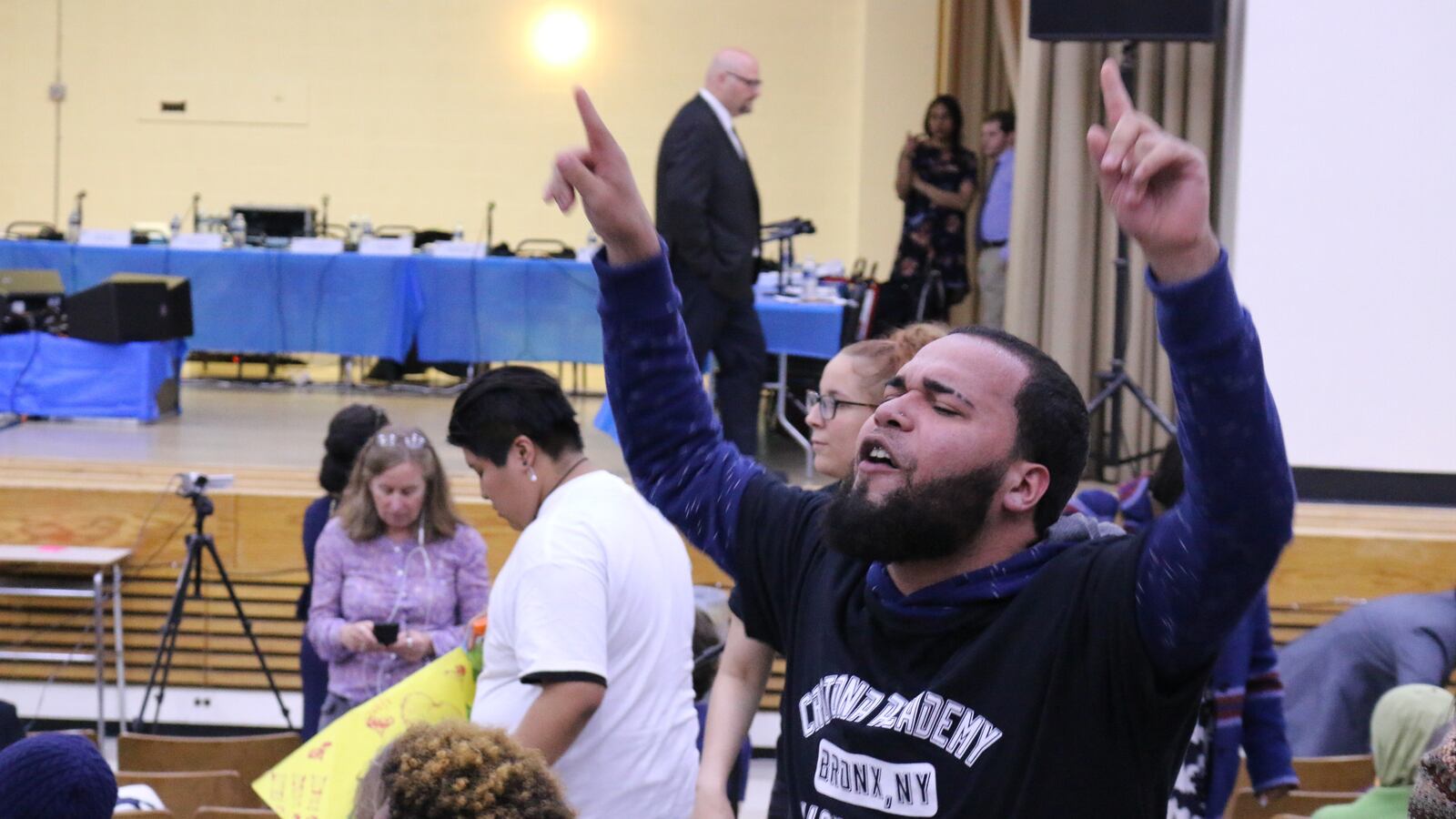 Supporters of Crotona Academy protested against the city's plans to close it at a Panel for Educational Policy meeting.