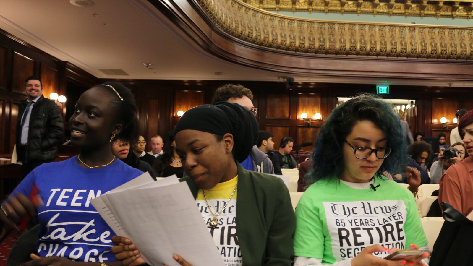 New York City student activists get ready to testify at a City Council hearing on school segregation.