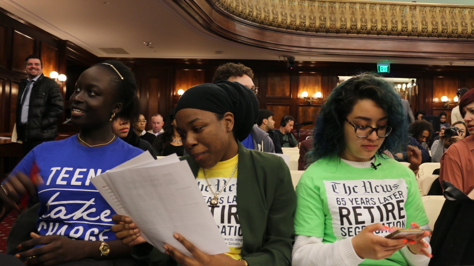 New York City student activists get ready to testify at a City Council hearing on school segregation.