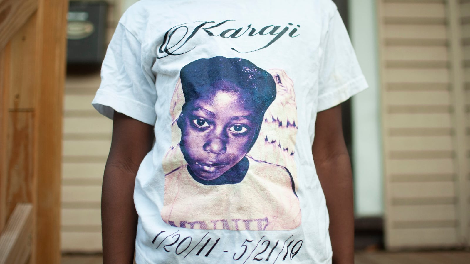 Amayi Jones wears a shirt that memorializes her twin sister, Karaji, who died after a severe asthma attack in May.