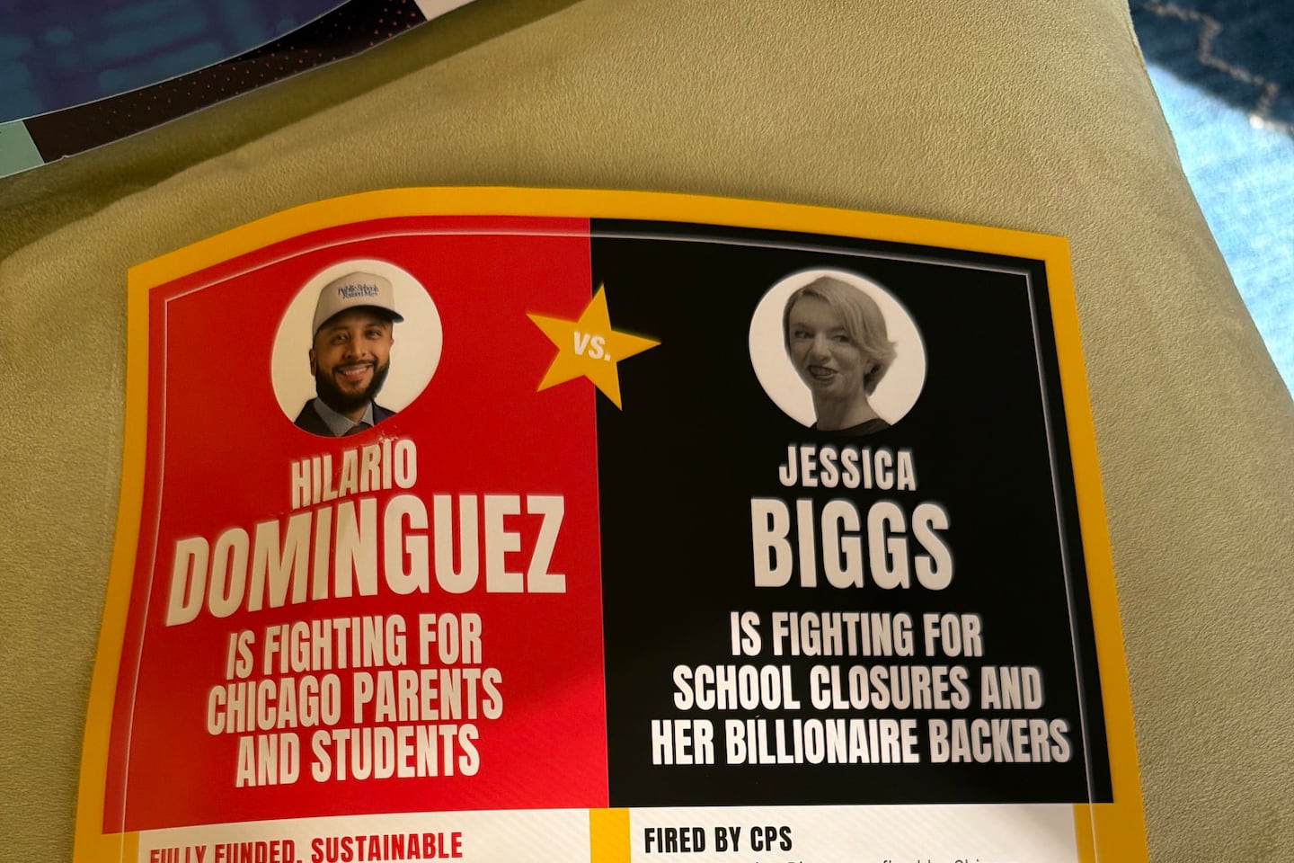 This campaign mailer funded by Our Schools Action, lists various criticisms about Jessica Biggs, a candidate for school board president.