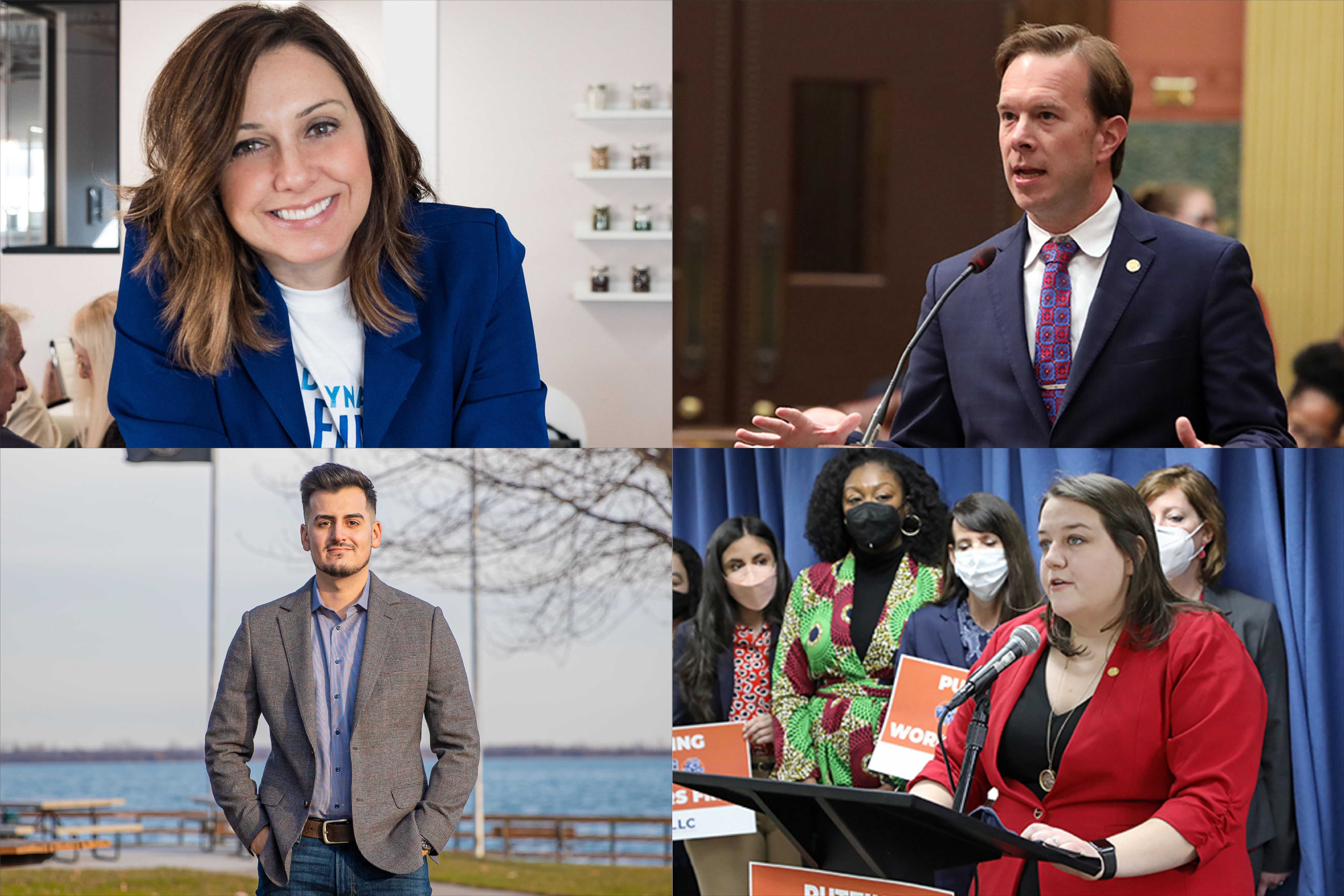 (Clockwise from top left) Michigan State Senator Dayna Polehanki, Michigan State Representative Matt Kolezar, Michigan State Representative Regina Weiss, and Michigan State Senator Darrin Camilleri.