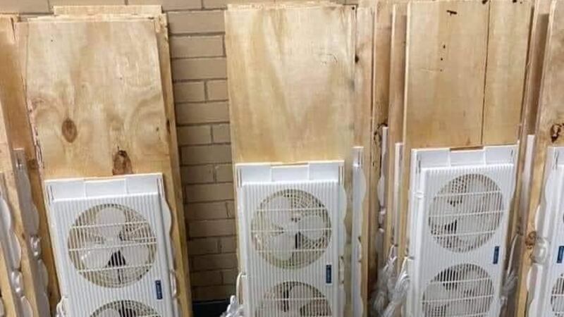 Fans mounted to wooden blanks.