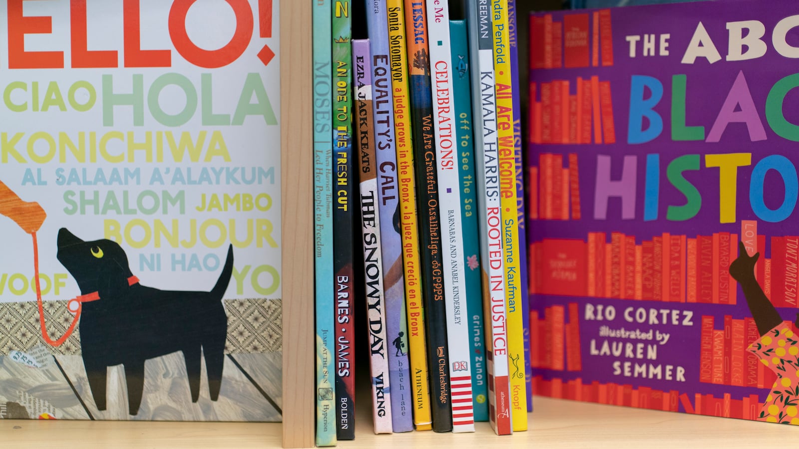 A display of colorful picture books, including some about Black history.