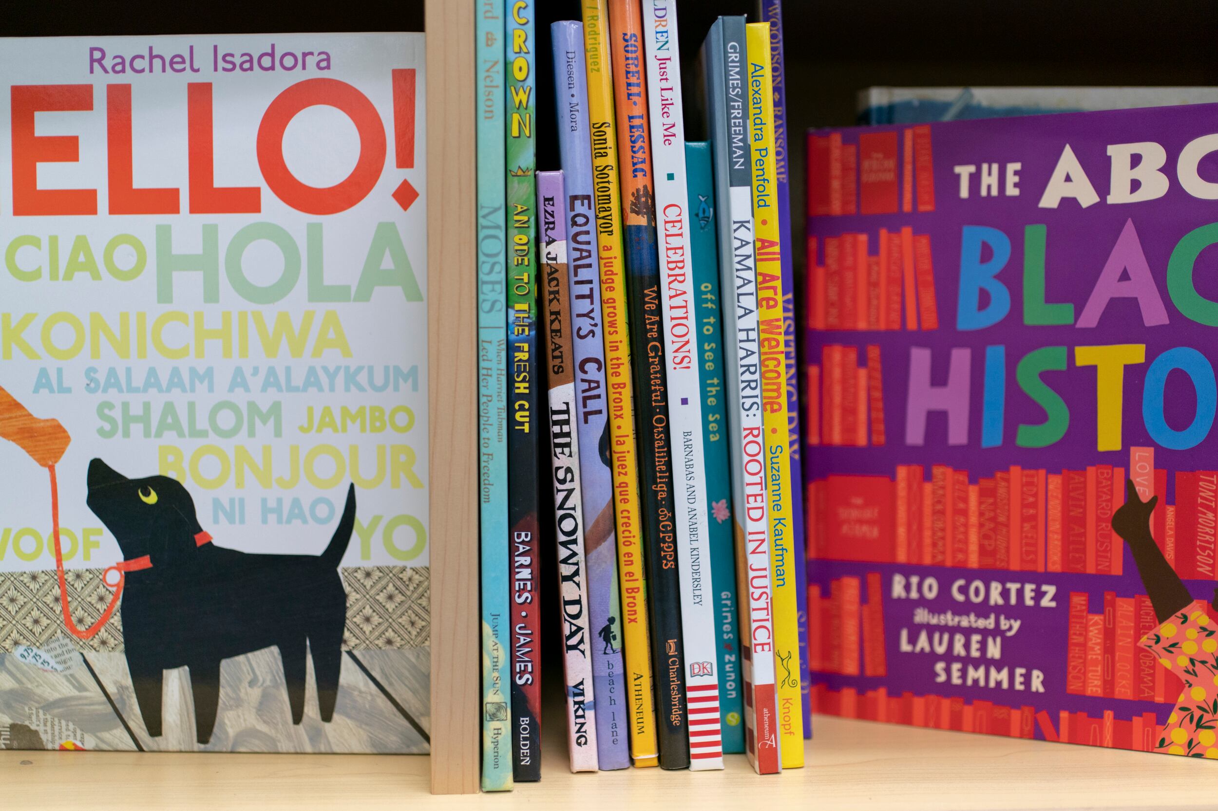 A display of colorful picture books, including some about Black history.